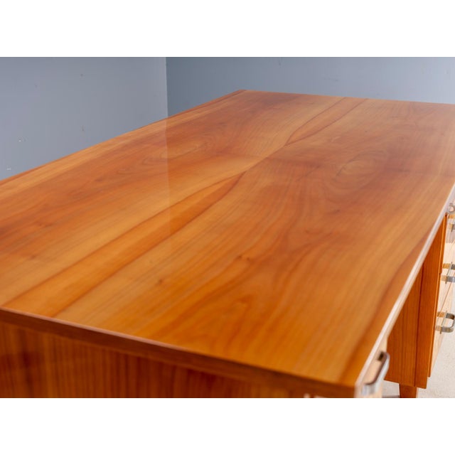 Mid-Century Modern Writing Desk in Burl Veneer with Eight Drawers For Sale - Image 14 of 16