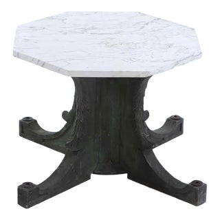 Mid 20th Century Bronze Garden Table With Marble Top For Sale