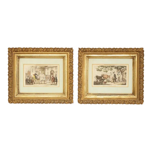 Antique 19th C. 'Doctor Syntax' Hand-Colored Etchings by Thomas Rowlandson - A Pair For Sale