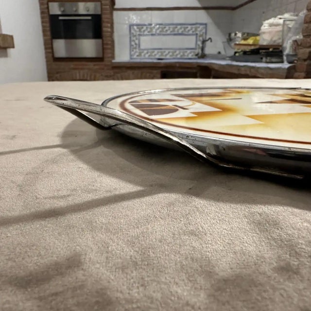 Art Deco 1930s Art Deco Bauhaus Air Brushed Ceramic and Silver Plate German Round Tray For Sale - Image 3 of 9