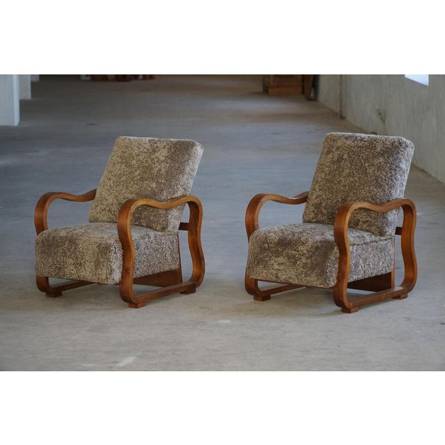 Art Deco Danish Adjustable Lounge Chairs in Lambswool & Walnut, 1930s, Set of 2 For Sale - Image 13 of 17