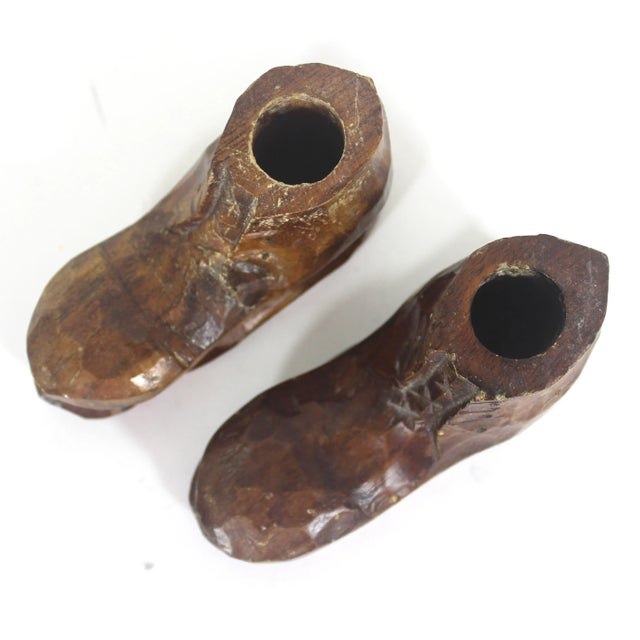 Vintage Folk Art Hand Carved Wood Boot Candleholders, a Pair For Sale - Image 4 of 8