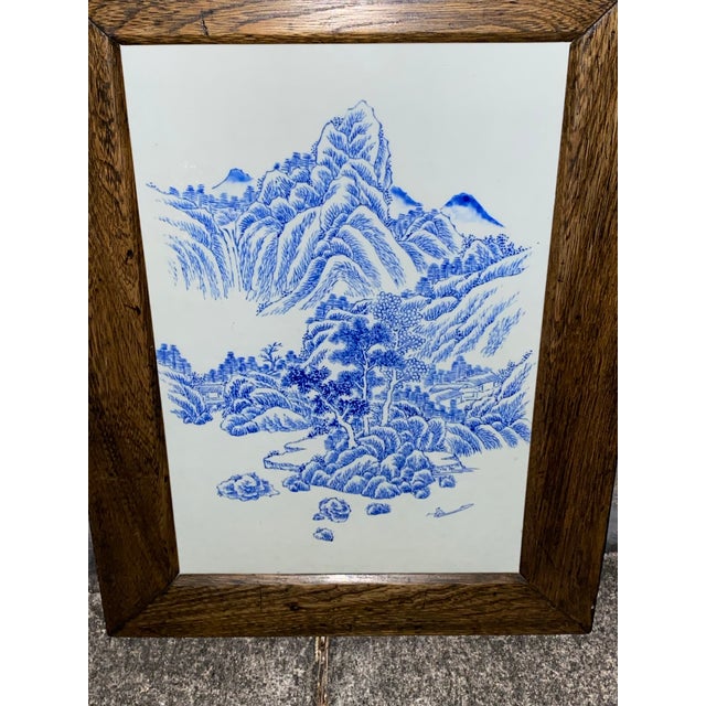 Antique Framed Chinese Blue and White Porcelain Tile For Sale - Image 4 of 9
