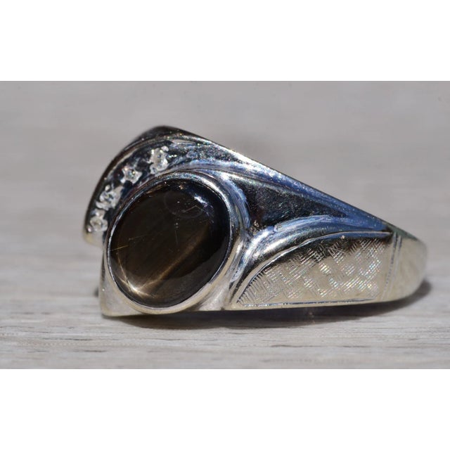 1950s The Cascorro: Gentlemen's 14K Black Star Sapphire and Diamond Ring For Sale - Image 5 of 11