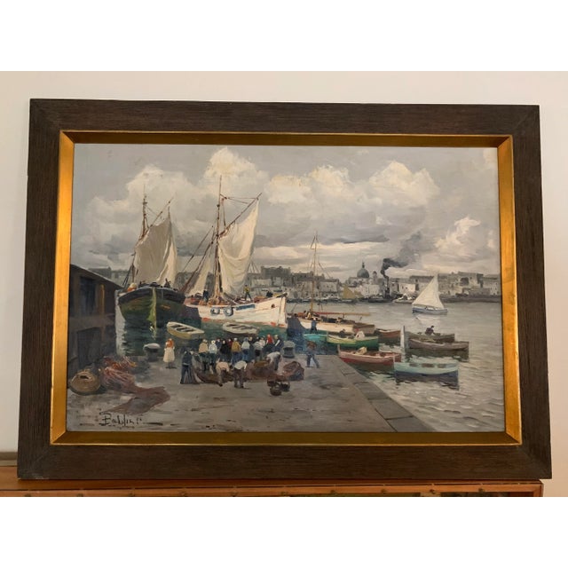 1950s The Docks by Baldini Oil on Canvas Painting For Sale - Image 9 of 11