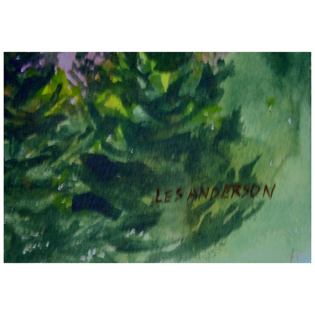 Plein air image of Yosemite's Bridal Veil Falls done in watercolor by Les (Leslie Luverne) Anderson (American, 1928-2009)....