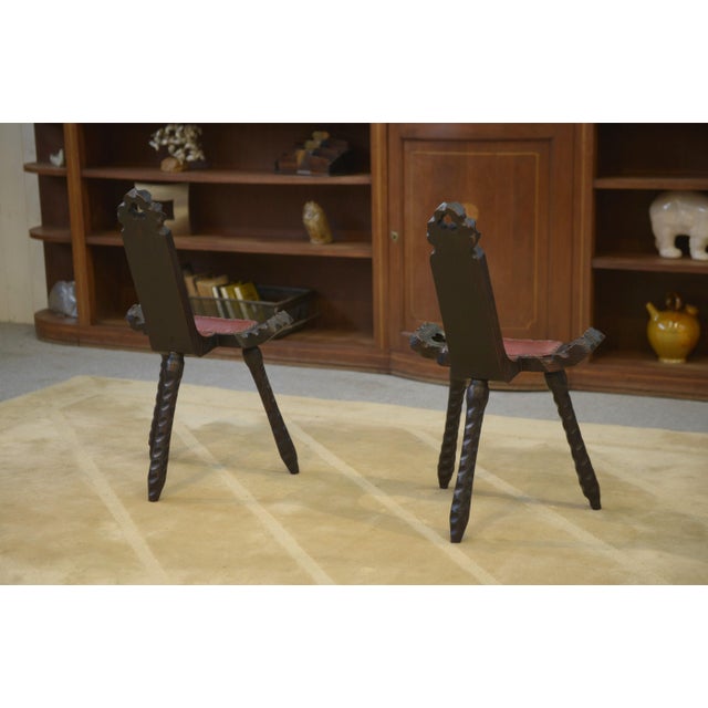 Black Brutalist Tripod Stools in Pine, 1950s, Set of 2 For Sale - Image 8 of 9