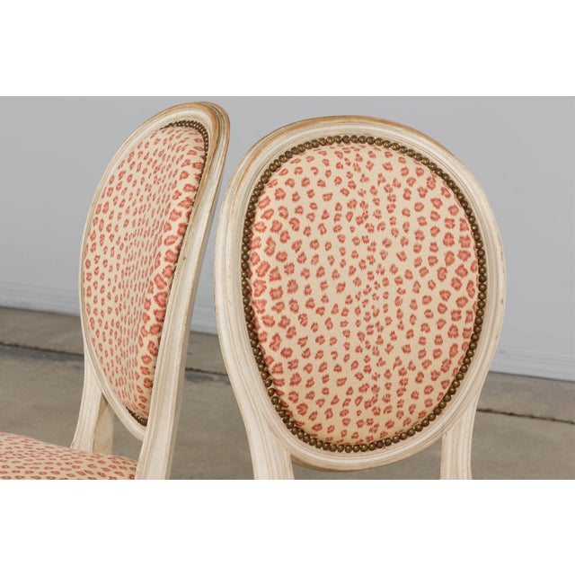 Antique French Louis XVI Style Painted Dining Chairs W/ Leopard Jacquard - Set of 6 For Sale In New York - Image 6 of 18
