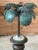 Vintage Verdigris Metal Palm Tree Sculpture in Classical Urn For Sale In Naples, FL - Image 6 of 11