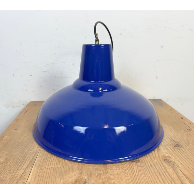 Industrial Blue Enamel Factory Pendant Lamp, 1960s For Sale - Image 15 of 17