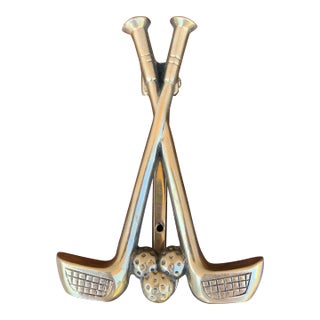 Vintage Double Golf Club Brass Door Knocker For Sale