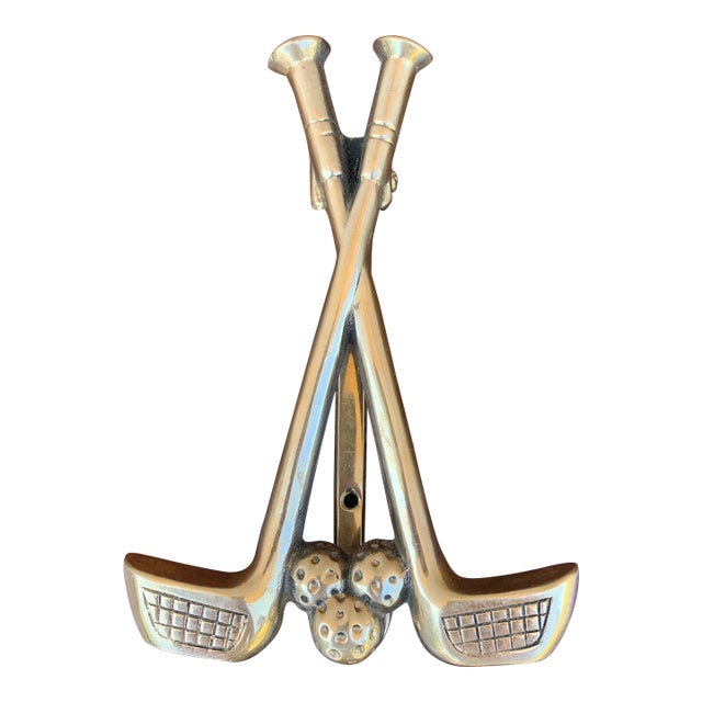 Vintage Double Golf Club Brass Door Knocker For Sale