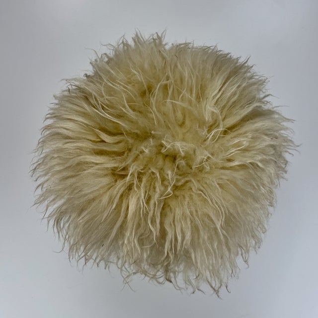 Mid-Century Modern Brass Tripod Hairpin Legged Lambswool Fur Stool, 1970s For Sale - Image 4 of 7