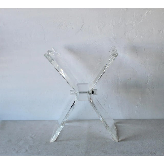 Lucite butterfly form side / accent table in the manner of "Lion in Frost." Item features a thick butterfly wing Lucite...