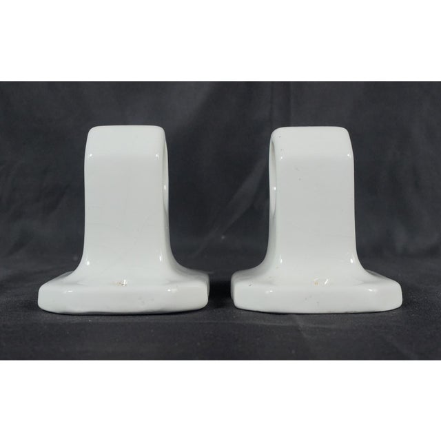 Pair of European White Ceramic Bathroom Towel Bar Brackets For Sale - Image 4 of 7