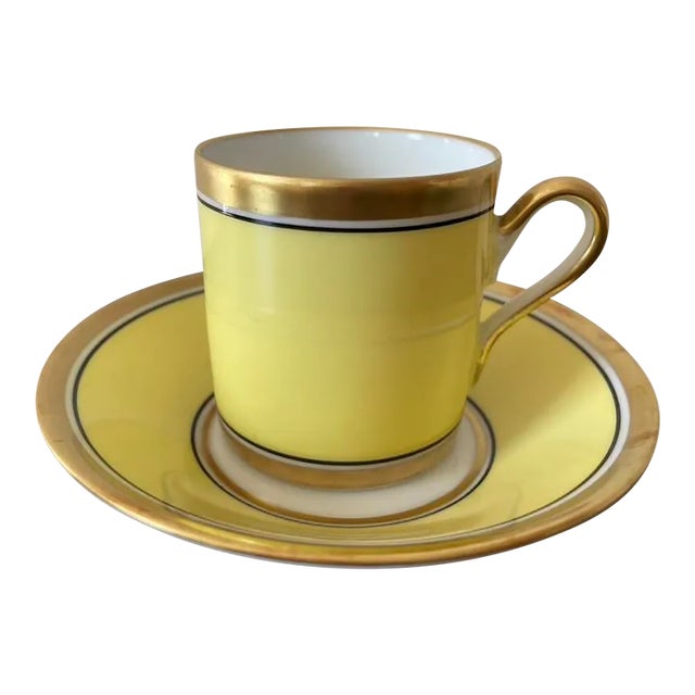 Vintage Italian Richard Ginori Contessa Yellow and Gold Porcelain Coffee Espresso Tea Cup and Saucer For Sale