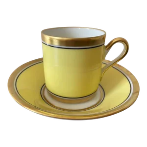 Vintage Italian Richard Ginori Contessa Yellow and Gold Porcelain Coffee Espresso Tea Cup and Saucer