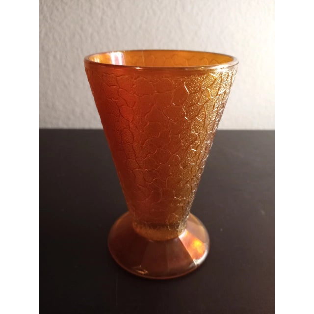 1950s Jeannette Crackled Marigold Carnival Glass Tumbler Vase For Sale In Dallas - Image 6 of 6