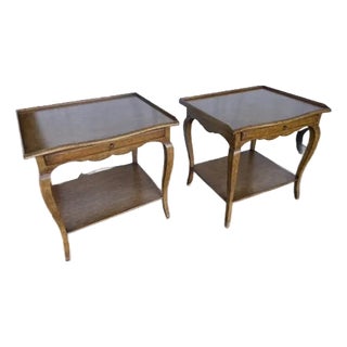 Elegant Pair of Louis XV Provincial Walnut Side Tables by Minton Spidell in French Distressed Walnut Finish For Sale