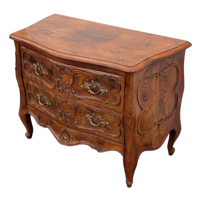 Vintage Henredon Louis XV Carved Walnut 2-Drawer Bombay Commode Chest For Sale