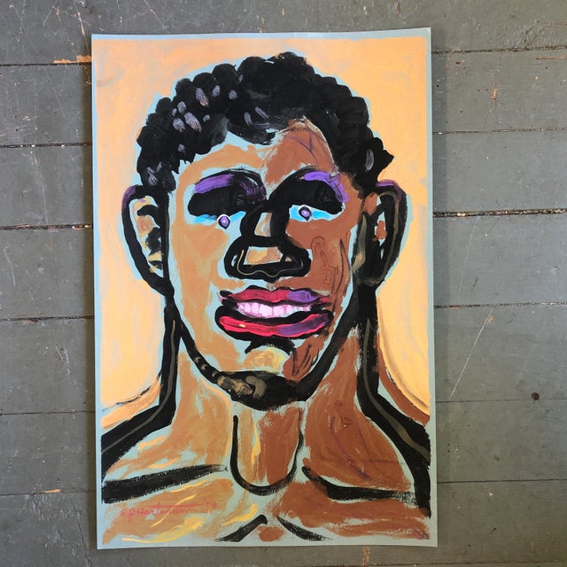 2000 - 2009 Original Contemporary E.J.Hartmann Abstract Portrait Painting Signed For Sale - Image 5 of 5