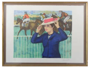 Francois Gall, Horse Races at Auteuil: Lady with Hat, 1950s, Lithograph