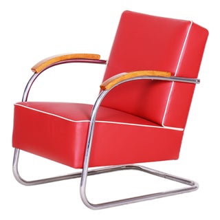 Bauhaus Armchair in Chrome and Leather attributed to Mücke-Melder, Czech, 1930s For Sale