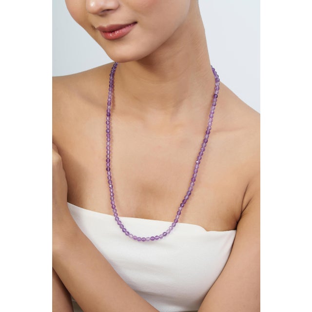 Handcrafted 116 Ct Natural Amethyst Beaded Necklace 26 Inch - February Birthstone For Sale - Image 9 of 14
