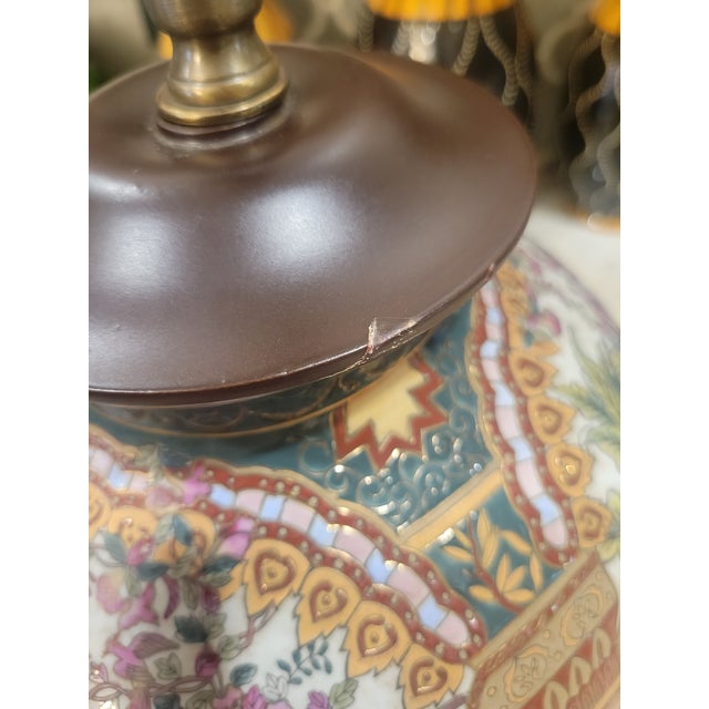 Ceramic Vintage Chinoiserie Colorful Ceramic Camel Ginger Jar Palm Beach Regency Leopard Shade Table Lamp For Sale - Image 7 of 11