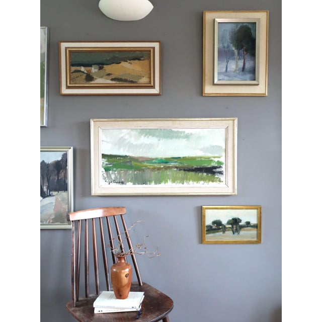 Mid-Century Modern Mid-Century Modern 'Still Coast' Vintage Swedish Abstract Coastal Landscape Oil Painting, Framed For Sale - Image 3 of 13