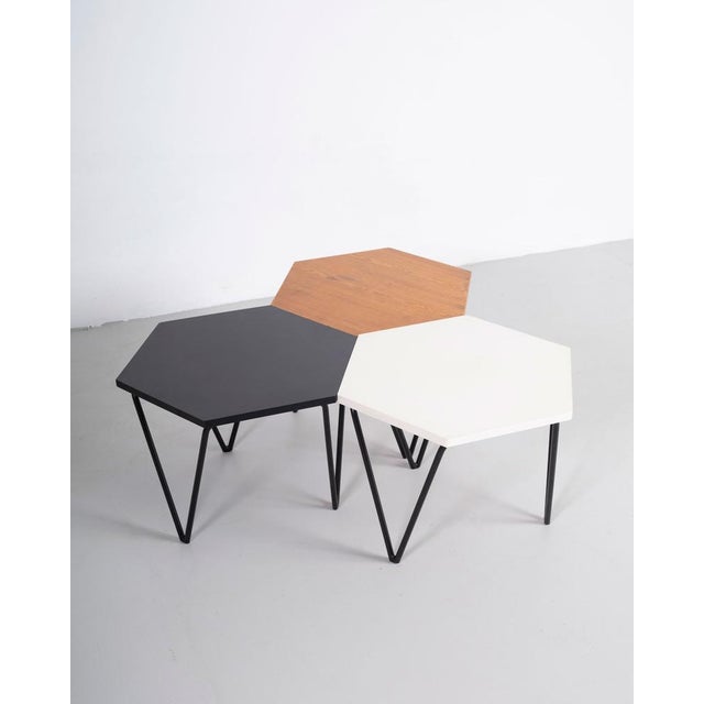 Hexagonal Coffee Tables in Wood and Metal by Gio Ponti from ISA, 1950s, Set of 3 For Sale - Image 13 of 13