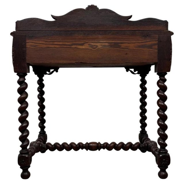 Brown 19th Antique Century English Victorian Carved Oak Writing Table with Leather Top For Sale - Image 8 of 11