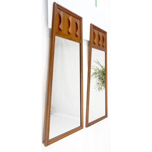 Mid-Century Modern Mid Century Modern Walnut Pyramid Shape Walnut Wall Mirrors - A Pair For Sale - Image 3 of 7