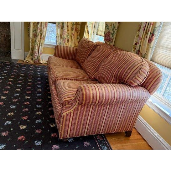 Brunschwig & Fils Saratoga Collection Stripe Upholstered Rolled Arm Sofa Classic rolled-arm sofa upholstered in Brunschwig...