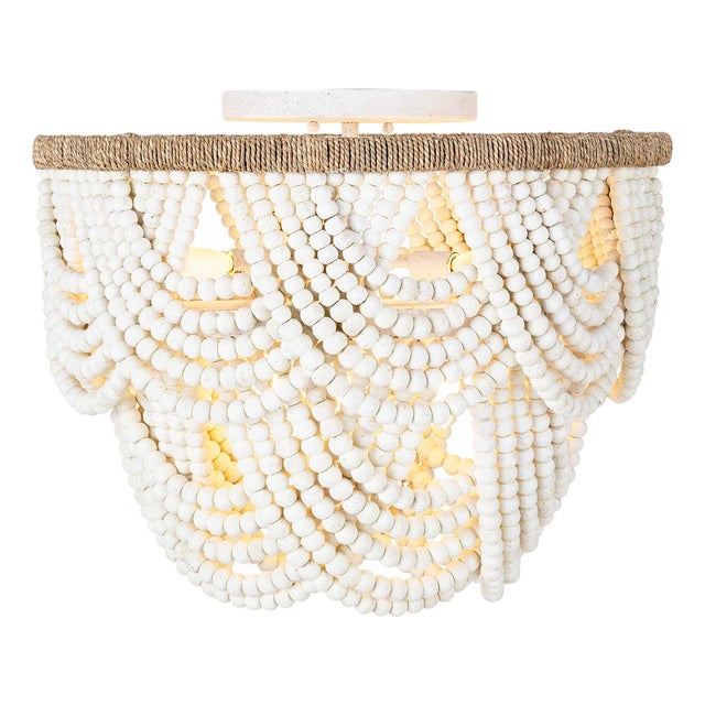 Lorelei Wood Bead Flush Mount, White For Sale
