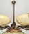 1930s 5-Arm Art Deco Chandelier Marbled Glass Shades Brass Accents, Antique European Lamp For Sale - Image 15 of 16