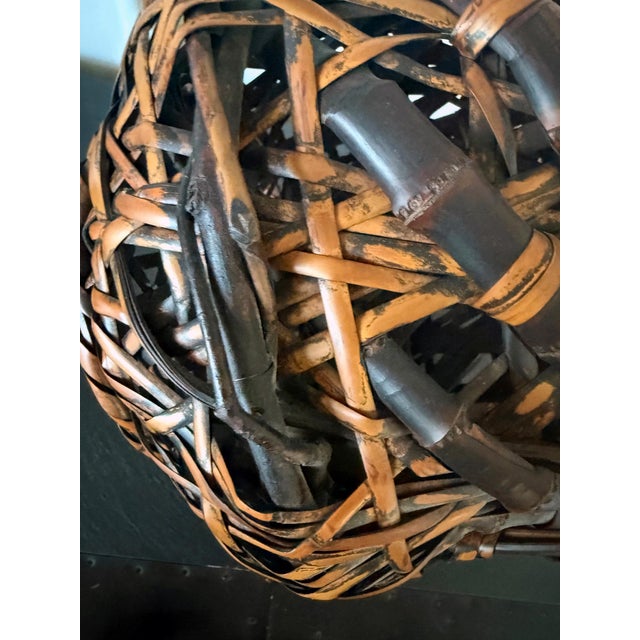 Antique Japanese Smoked Bamboo Basket Ikebana Mingei For Sale - Image 18 of 18