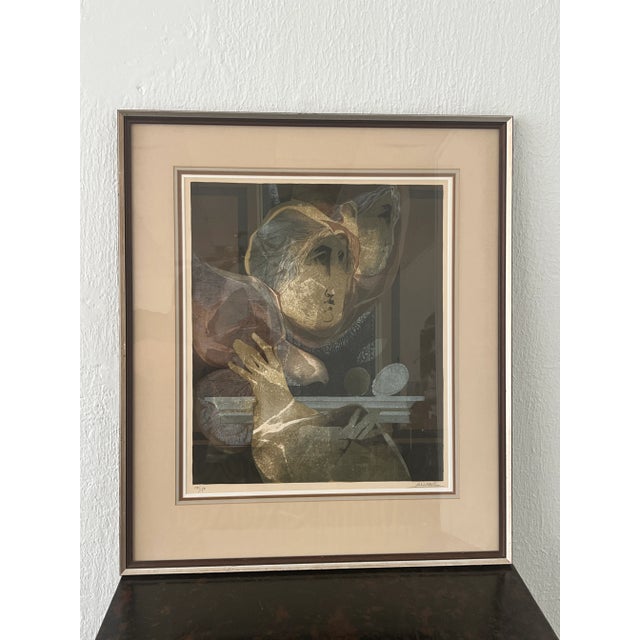 A captivating limited edition lithograph titled "Jeune Fille et Colombo" by celebrated Spanish-Catalan artist Sunol Alvar....