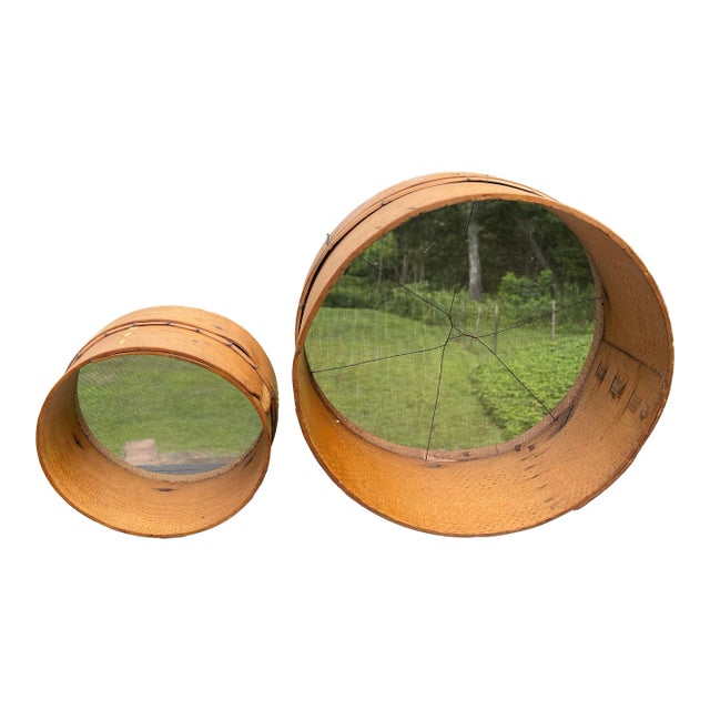 Pair of Antique Bentwood Wood and Wire Grain Sieve From the Early 1900’s For Sale