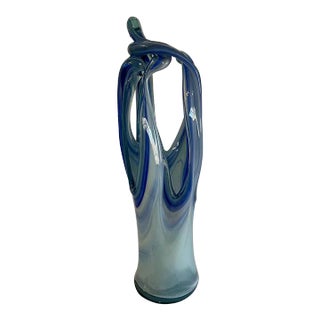 1960s Italian Murano Style Blue Art Glass Vase or Centerpiece For Sale