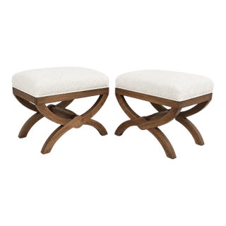 Modern Mid-Century Style" Ottomans in White Boucle For Sale