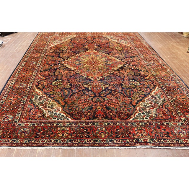 Traditional Antique Persian Mohajeran Sarouk Blue Carpet, 6'11" X 10'3" For Sale - Image 3 of 11
