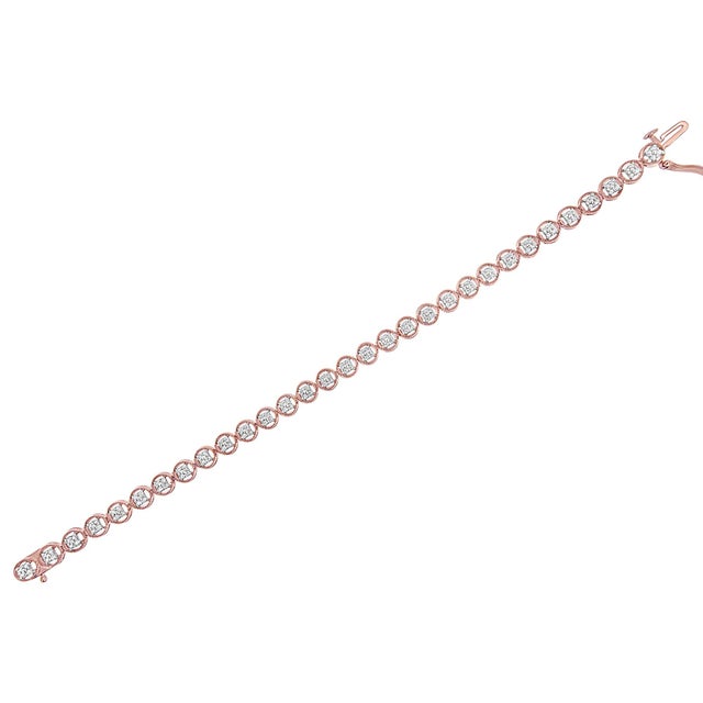 14K Rose Gold Plated .925 Sterling Silver 1/10 Cttw Diamond Open Circle Beaded Wheel Link Tennis Bracelet (I-J Color, I3 Clarity) - 7.25" For Sale - Image 4 of 6