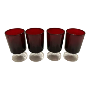 Set of 4 Cristal d'Arques-Durand "Cavalier Ruby" Wine Glasses