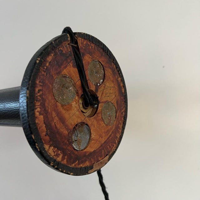 Mid-Century French Black Leather and Brass Table Lamp For Sale - Image 14 of 15