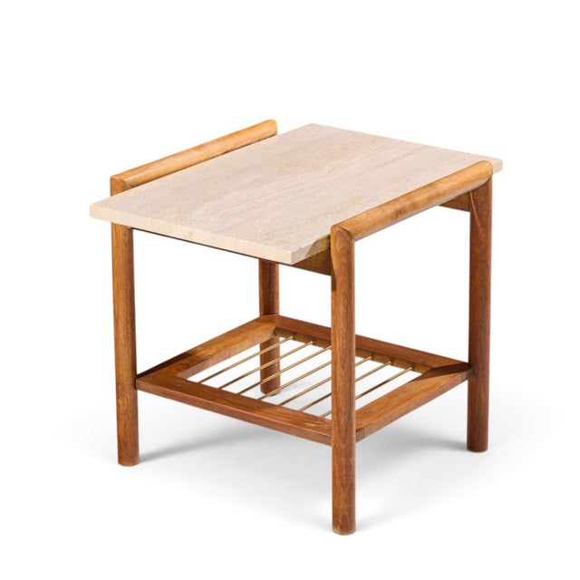 Dux Style Mid Century Travertine and Oak Side End Tables - Pair For Sale - Image 11 of 11