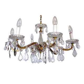 Brass Lead Crystal Chandelier Six Lights from Palwa & Walter, 1960s For Sale