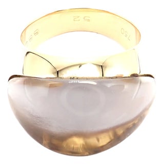 Late 20th Century Cartier Myst De Cartier Yellow Gold Diamond Rock Crystal Dome Ring, Size 6 For Sale
