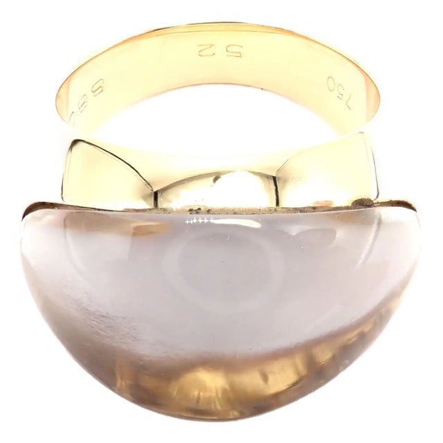 Late 20th Century Cartier Myst De Cartier Yellow Gold Diamond Rock Crystal Dome Ring, Size 6 For Sale