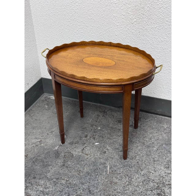2000 - 2009 Kittinger 20th Century Oval Side Table With Scalloped Gallery For Sale - Image 5 of 12